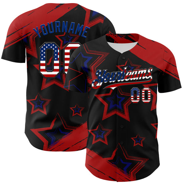 Maxcorners Custom Red USA Flag Black-Royal 3D America-Inspired Authentic Baseball Jersey
 LM0609