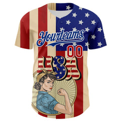 Maxcorners Custom White Red-Blue 3D American Flag Premium Baseball Jersey LM0210