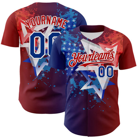 Maxcorners Custom Red Royal-White 3D Gradient American Flag America-Inspired Authentic Baseball Jersey
 LM0609