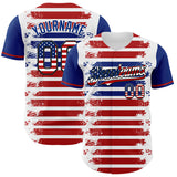 Maxcorners Custom White USA Flag Red Royal-Black 3D Gradient Retro Stripe American Flag Authentic Baseball Jersey
 LM0609