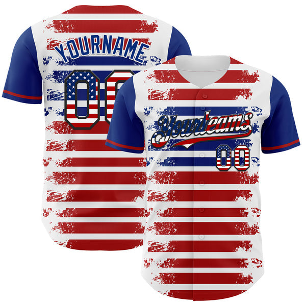 Maxcorners Custom White USA Flag Red Royal-Black 3D Gradient Retro Stripe American Flag Authentic Baseball Jersey
 LM0609