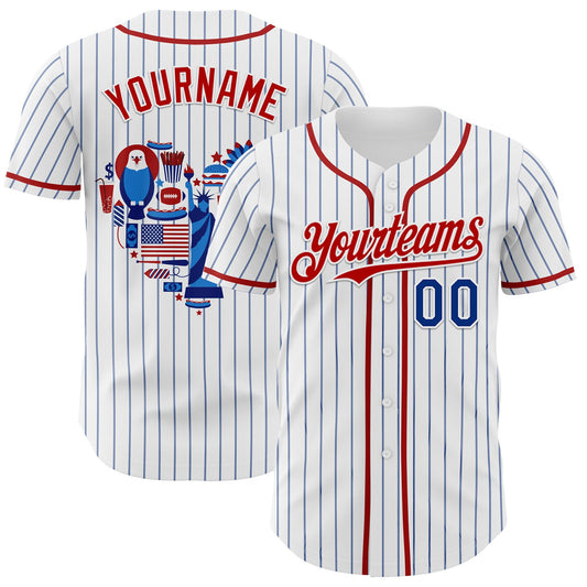 Maxcorners Custom White Black Pinstripe Royal-Red 3D American Flag National Symbols Premium Baseball Jersey LM0210