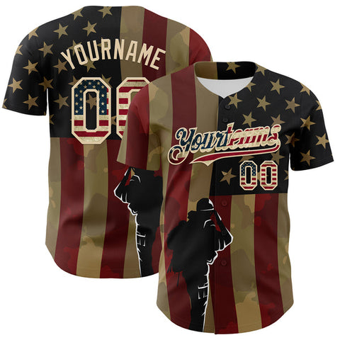 Maxcorners Custom Camo Vintage USA Flag-City Cream 3D American Flag Military Army Authentic Salute To Service Baseball Jersey
 LM0609