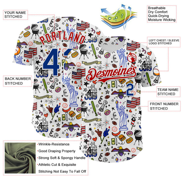 Maxcorners Custom White Royal-Red 3D American Flag Premium Baseball Jerseys LM0210