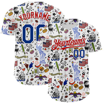 Maxcorners Custom White Royal-Red 3D American Flag Independence Day National Symbols Authentic Baseball Jersey
 LM0609