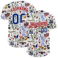 Maxcorners Custom White Royal-Red 3D American Flag Independence Day National Symbols Authentic Baseball Jersey
 LM0609