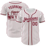 Maxcorners Custom White Crimson Pinstripe Crimson 3D Pattern Design New York Cityscape Authentic Baseball Jersey
 LM0609