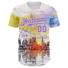 Maxcorners Custom White Medium Purple 3D Pattern Design New York Cityscape Sunrise Premium Baseball Jersey LM0210