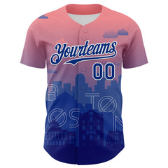 Maxcorners Custom Pink Royal Blue-White 3D Pattern Design Boston Cityscape Sunset Premium Baseball Jersey LM0210