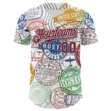 Maxcorners Custom White Crimson-Black 3D Pattern Design Boston Cityscape Stamp Premium Baseball Jersey LM0210