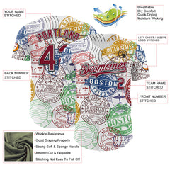 Maxcorners Custom White Crimson-Black 3D Pattern Design Boston Cityscape Stamp Premium Baseball Jersey LM0210