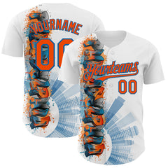 Maxcorners Custom White Orange-Blue 3D Pattern Design Philadelphia Cityscape Skyline Authentic Baseball Jersey LM0609