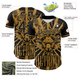 Maxcorners Custom Black Old Gold 3D Pattern Design Detroit Cityscape Steampunk Engine Bull Premium Baseball Jersey LM0210