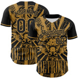 Maxcorners Custom Black Old Gold 3D Pattern Design Detroit Cityscape Steampunk Engine Bull Authentic Baseball Jersey
 LM0609