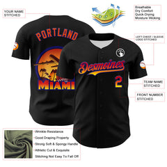 Maxcorners Custom Black Orange-Dark Purple 3D Pattern Design Gradient Miami Cityscape Sunset Premium Baseball Jersey LM0210