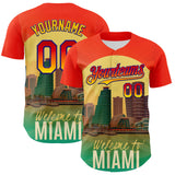 Maxcorners Custom Orange Green Yellow-Dark Purple 3D Pattern Design Gradient Miami Cityscape Sunset Premium Baseball Jersey LM0210