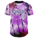 Maxcorners Custom Purple White-Dark Purple 3D Pattern Design Gradient Miami Cityscape Hawaii Tropical Palm Tree Premium Baseball Jersey LM0210