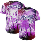 Maxcorners Custom Purple White-Dark Purple 3D Pattern Design Gradient Miami Cityscape Hawaii Tropical Palm Tree Authentic Baseball Jersey
 LM0609