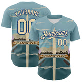 Maxcorners Custom Blue Cream-Royal 3D Pattern Design Washington Cityscape Skyline Authentic Baseball Jersey
 LM0609