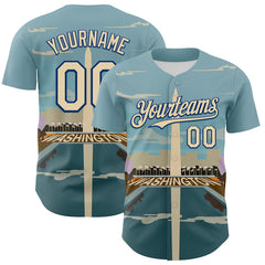 Maxcorners Custom Blue Cream-Royal 3D Pattern Design Washington Cityscape Skyline Authentic Baseball Jersey LM0609