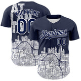 Maxcorners Custom Navy White 3D Pattern Design Atlanta Cityscape Urban Map Authentic Baseball Jersey LM0609