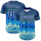 Maxcorners Custom Blue Royal-White 3D Pattern Design Atlanta Cityscape Fireworks Authentic Baseball Jersey LM0609