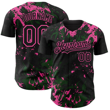 Maxcorners Custom Black Green-Pink Splash Authentic Baseball Jersey LM2605