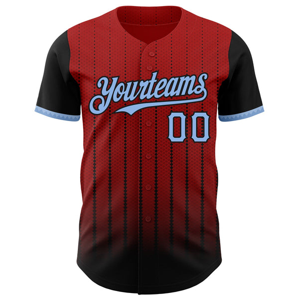 Maxcorners Custom Red Light Blue-Black 3D Pattern Design Gradient Geometric Shape Premium Baseball Jersey LM0210