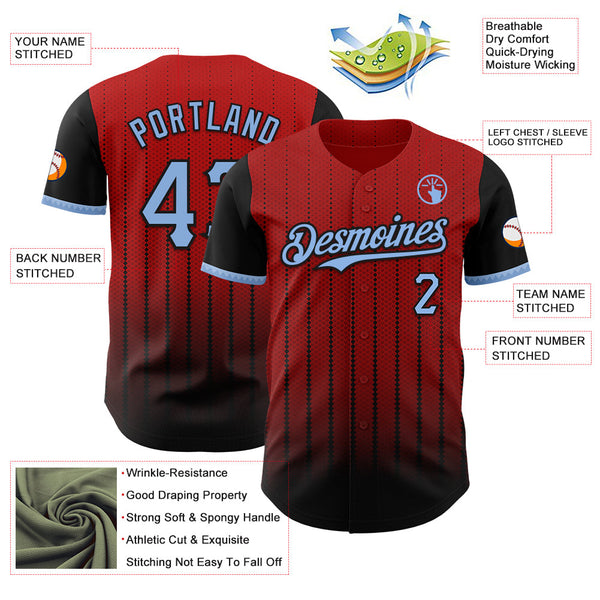 Maxcorners Custom Red Light Blue-Black 3D Pattern Design Gradient Geometric Shape Premium Baseball Jersey LM0210