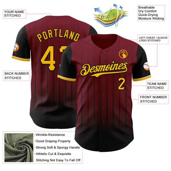 Maxcorners Custom Crimson Gold-Black 3D Pattern Design Gradient Geometric Shape Premium Baseball Jersey LM0210