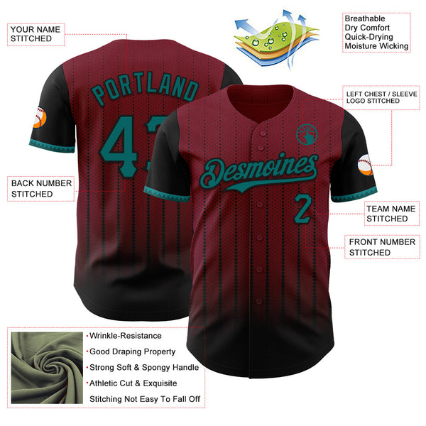 Maxcorners Custom Crimson Teal-Black 3D Pattern Design Gradient Geometric Shape Premium Baseball Jersey LM0210