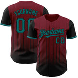 Maxcorners Custom Crimson Teal-Black 3D Pattern Design Gradient Geometric Shape Premium Baseball Jersey LM0210