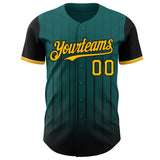Maxcorners Custom Teal Gold-Black 3D Pattern Design Gradient Geometric Shape Premium Baseball Jersey LM0210