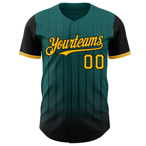 Maxcorners Custom Teal Gold-Black 3D Pattern Design Gradient Geometric Shape Premium Baseball Jersey LM0210