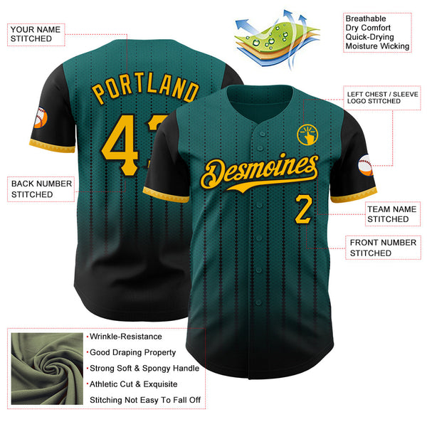 Maxcorners Custom Teal Gold-Black 3D Pattern Design Gradient Geometric Shape Premium Baseball Jersey LM0210