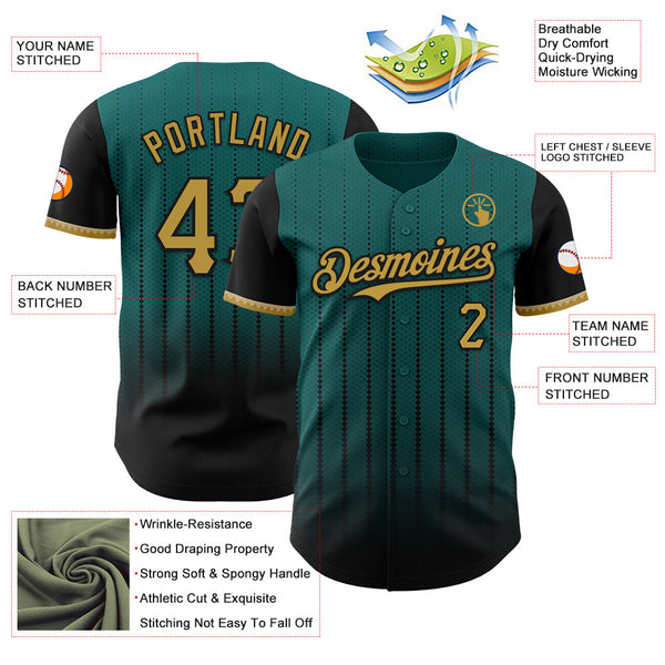 Maxcorners Custom Teal Old Gold-Black 3D Pattern Design Gradient Geometric Shape Premium Baseball Jersey LM0210