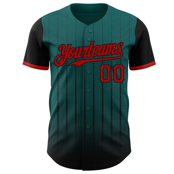 Maxcorners Custom Teal Red-Black 3D Pattern Design Gradient Geometric Shape Premium Baseball Jersey LM0210