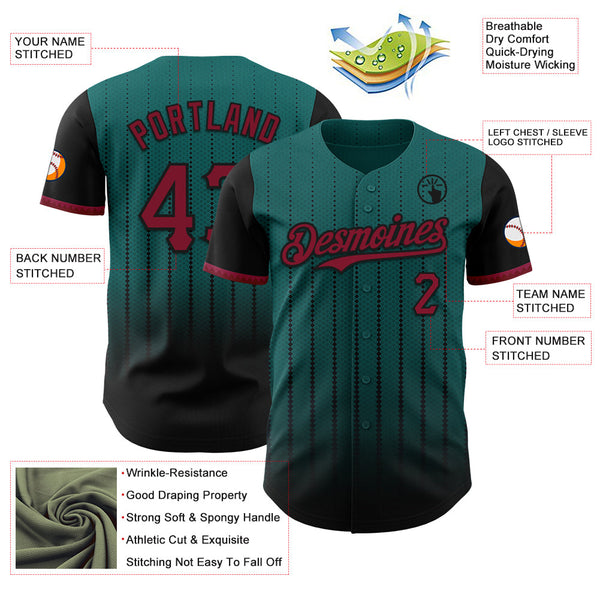 Maxcorners Custom Teal Crimson-Black 3D Pattern Design Gradient Geometric Shape Premium Baseball Jersey LM0210