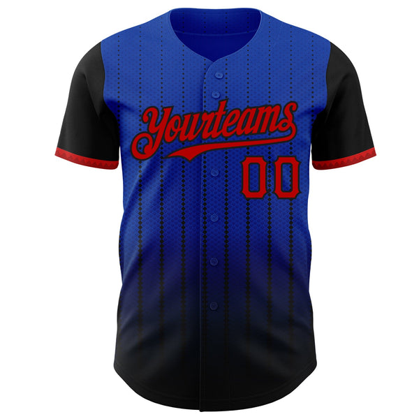 Maxcorners Custom Thunder Blue Red-Black 3D Pattern Design Gradient Geometric Shape Premium Baseball Jersey LM0210