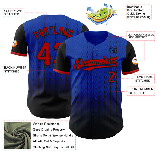 Maxcorners Custom Thunder Blue Red-Black 3D Pattern Design Gradient Geometric Shape Premium Baseball Jersey LM0210