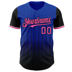Maxcorners Custom Thunder Blue Pink-Black 3D Pattern Design Gradient Geometric Shape Premium Baseball Jersey LM0210