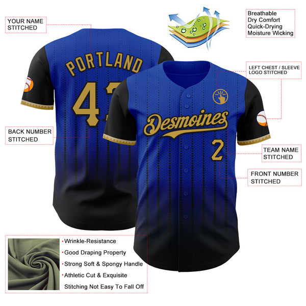 Maxcorners Custom Thunder Blue Old Gold-Black 3D Pattern Design Gradient Geometric Shape Premium Baseball Jersey LM0210
