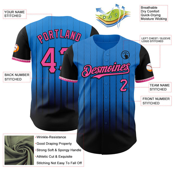 Maxcorners Custom Electric Blue Pink-Black 3D Pattern Design Gradient Geometric Shape Premium Baseball Jersey LM0210