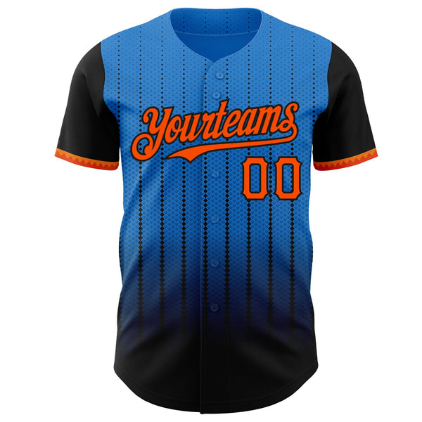 Maxcorners Custom Electric Blue Orange-Black 3D Pattern Design Gradient Geometric Shape Premium Baseball Jersey LM0210