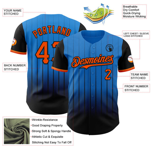 Maxcorners Custom Electric Blue Orange-Black 3D Pattern Design Gradient Geometric Shape Premium Baseball Jersey LM0210