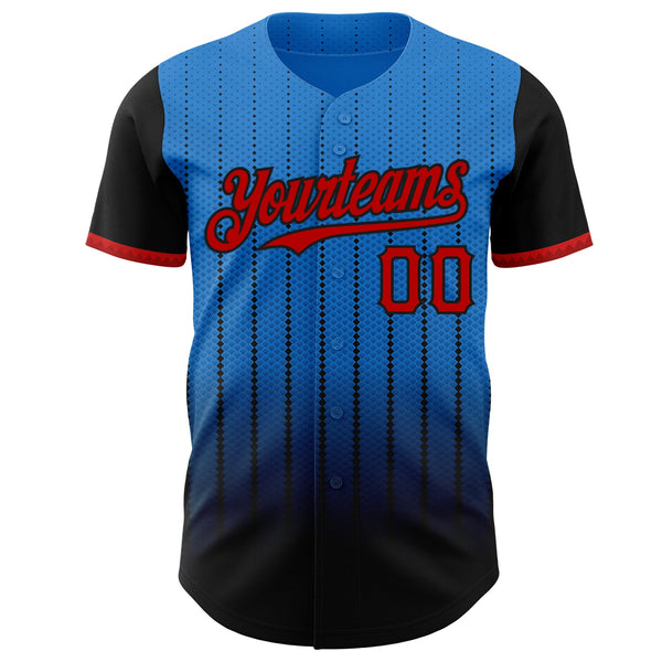 Maxcorners Custom Electric Blue Red-Black 3D Pattern Design Gradient Geometric Shape Premium Baseball Jersey LM0210