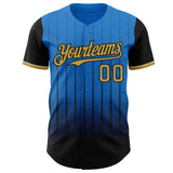 Maxcorners Custom Electric Blue Old Gold-Black 3D Pattern Design Gradient Geometric Shape Premium Baseball Jersey LM0210