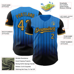 Maxcorners Custom Electric Blue Old Gold-Black 3D Pattern Design Gradient Geometric Shape Premium Baseball Jersey LM0210