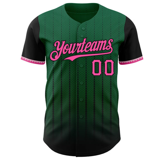 Maxcorners Custom Kelly Green Pink-Black 3D Pattern Design Gradient Geometric Shape Premium Baseball Jersey LM0210