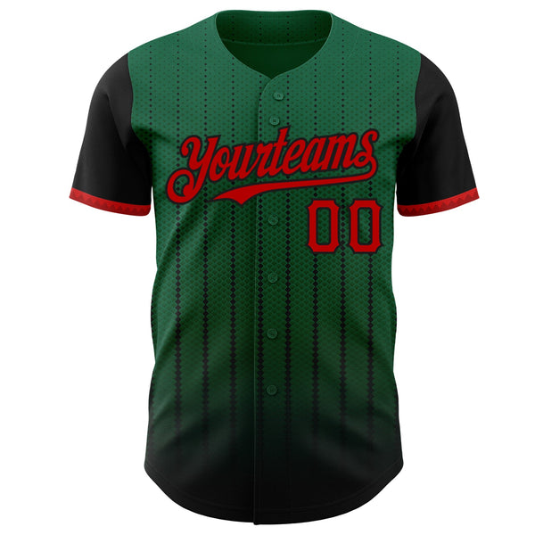 Maxcorners Custom Kelly Green Red-Black 3D Pattern Design Gradient Geometric Shape Premium Baseball Jersey LM0210